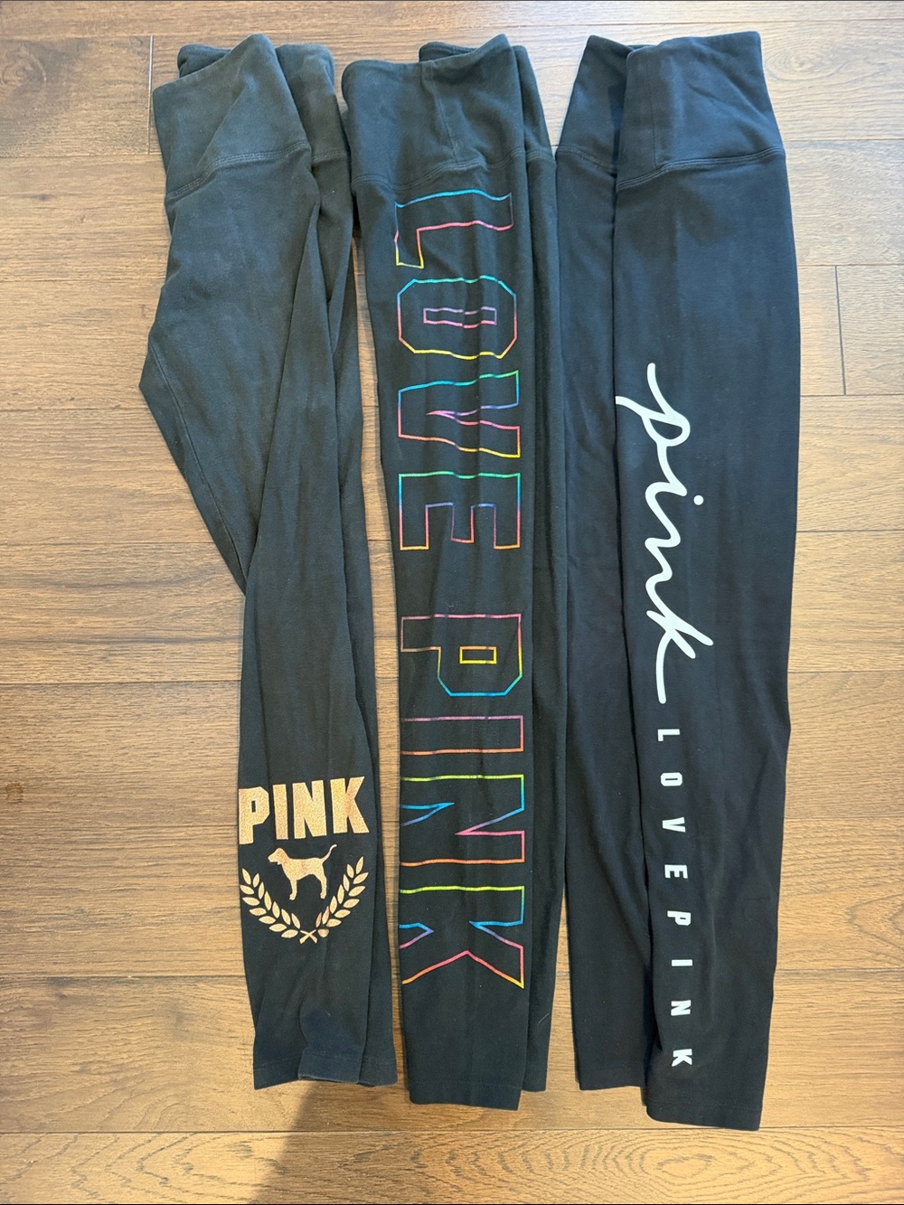 PINK Victoria's Secret Set of 3 Black Logo Leggings Size Small - C28-022
